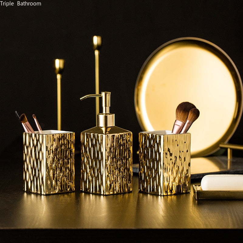 Gold Ceramic Bathroom Accessories Set