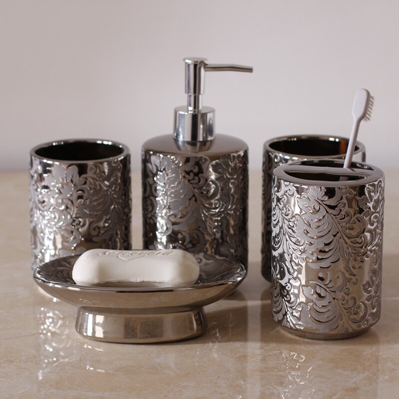5pcs Ceramic Bathroom Soap Dispenser Set