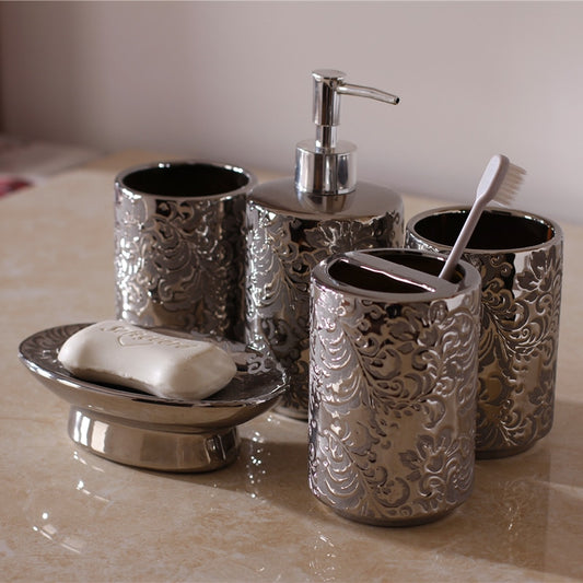 5pcs Ceramic Bathroom Soap Dispenser Set