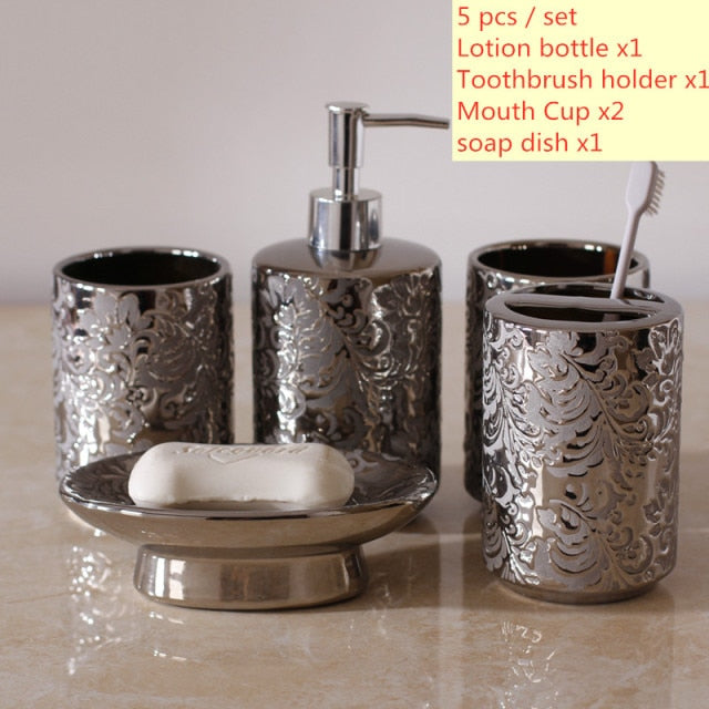 5pcs Ceramic Bathroom Soap Dispenser Set