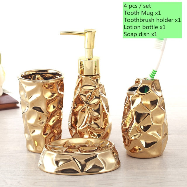 Ceramic Gold 4pcs Bathroom Set