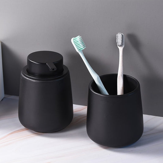 Black Ceramic Soap Dispenser Set