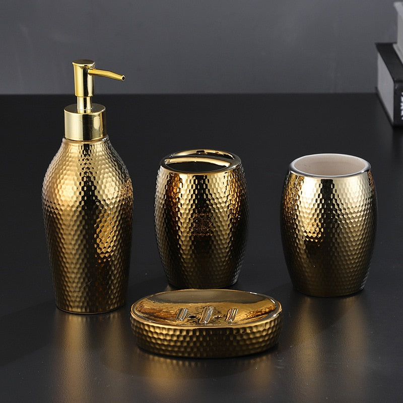 Golden Bathroom Soap Dispenser Set
